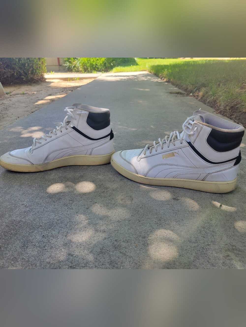 white and black puma hightops mens size 12